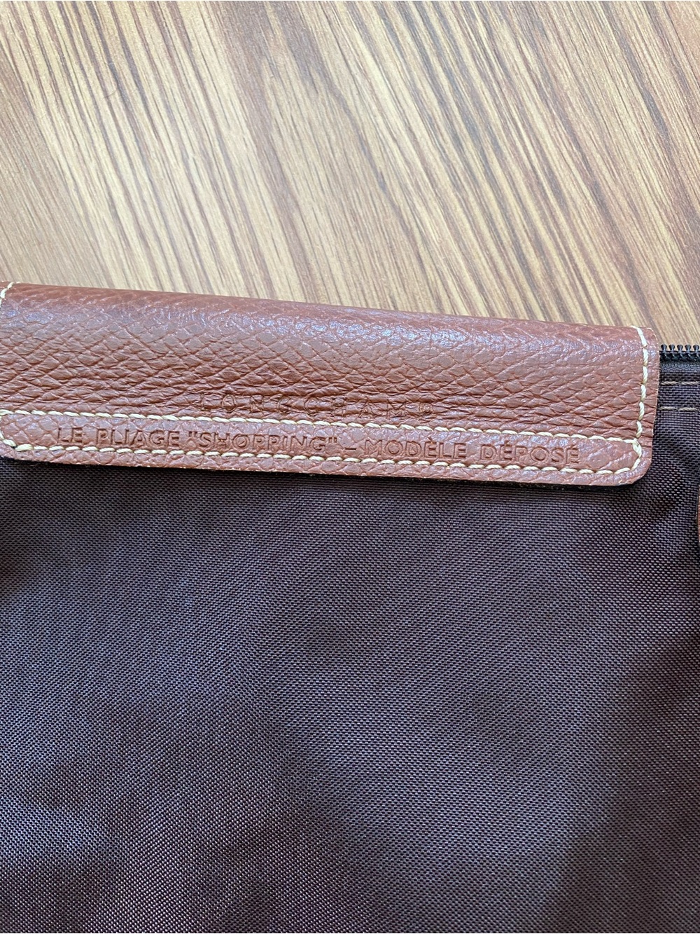 Longchamp le pliage small Brown Tote with Brown Leather Trim and Handles - Picture 7 of 9